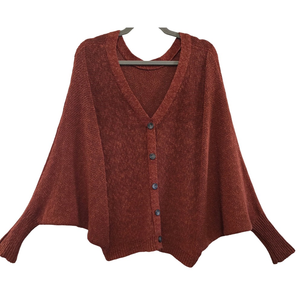 Ruby Moon Boho Chic Rust Orange Batwing Knit Sweater Womens M V-Neck Button